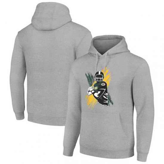 Men Starter Heather Gray Green Bay Packers Player X Fleece Pullover Hoodie
